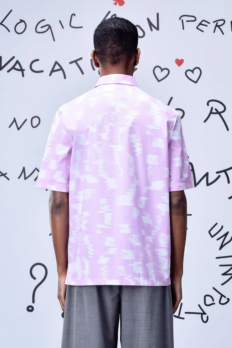 Genes Lecoanet Hemant Ikat Check Print Regular Fit Shirt - Smoothie Pink